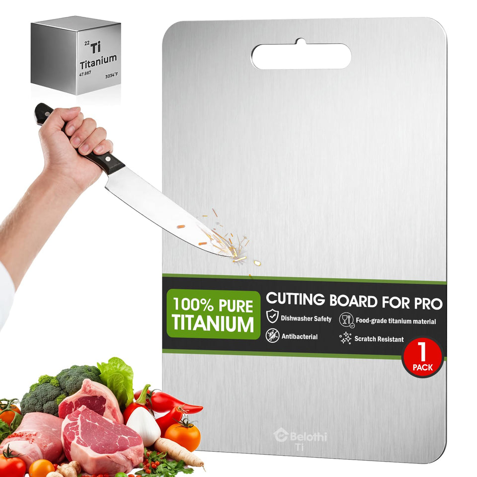 Belothi titanium cutting board top view with non-porous surface for clean prep