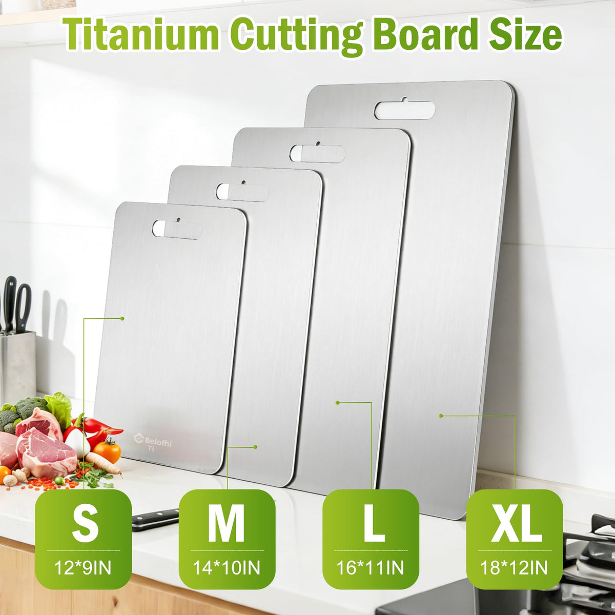 Belothi titanium cutting board dual-side design for organized prep