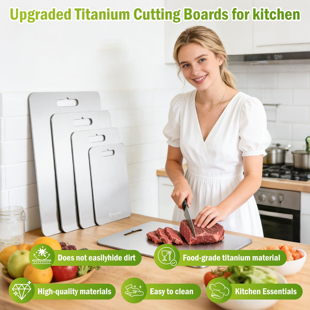 Belothi titanium cutting board knife-friendly surface preserves blade edges
