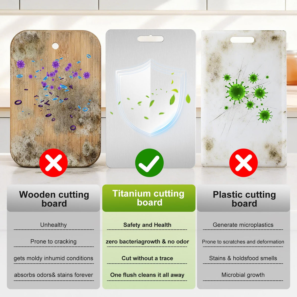 Belothi titanium cutting board meat-separation side for safer prep