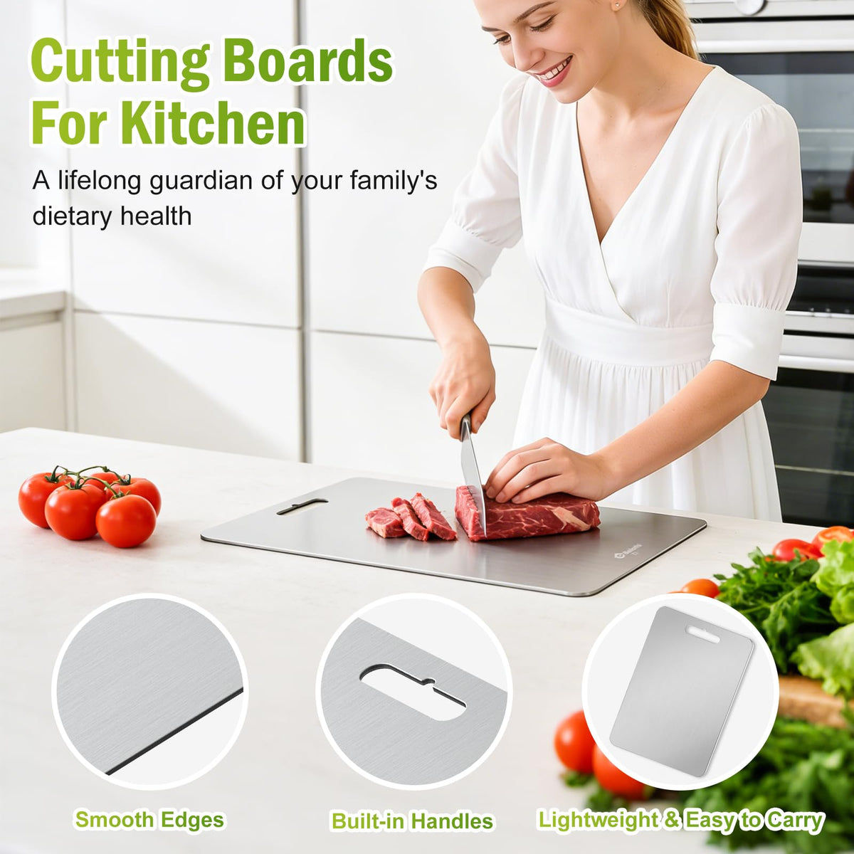 Belothi titanium cutting board vegetables and fruits prep on smooth surface