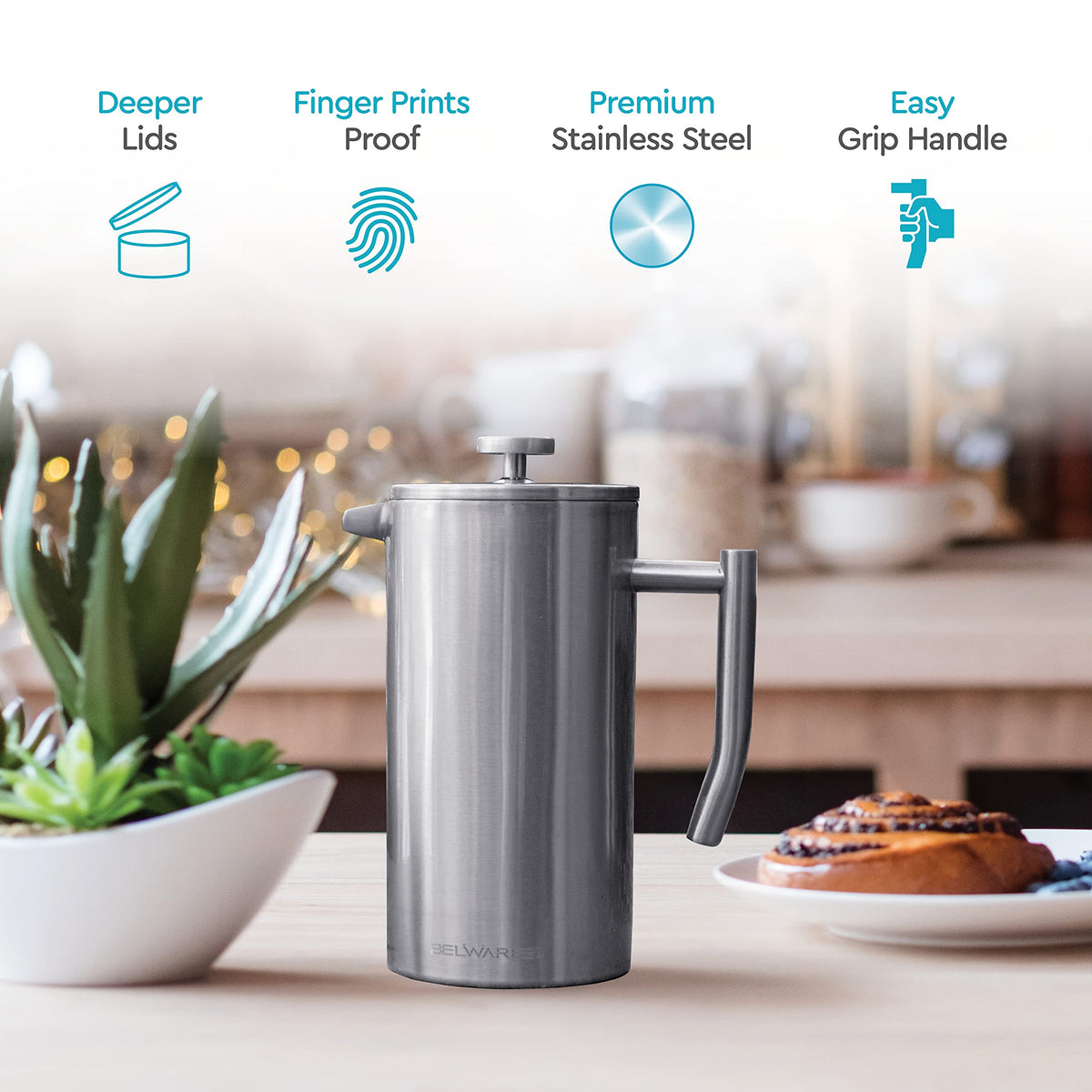 Belwares 304 stainless steel with double-wall insulation preserves heat