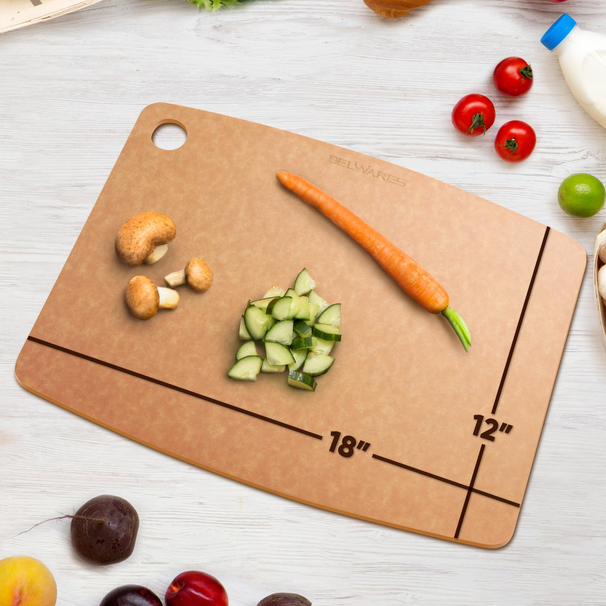 Belwares composite wood cutting board with knife-friendly surface for smooth slicing.