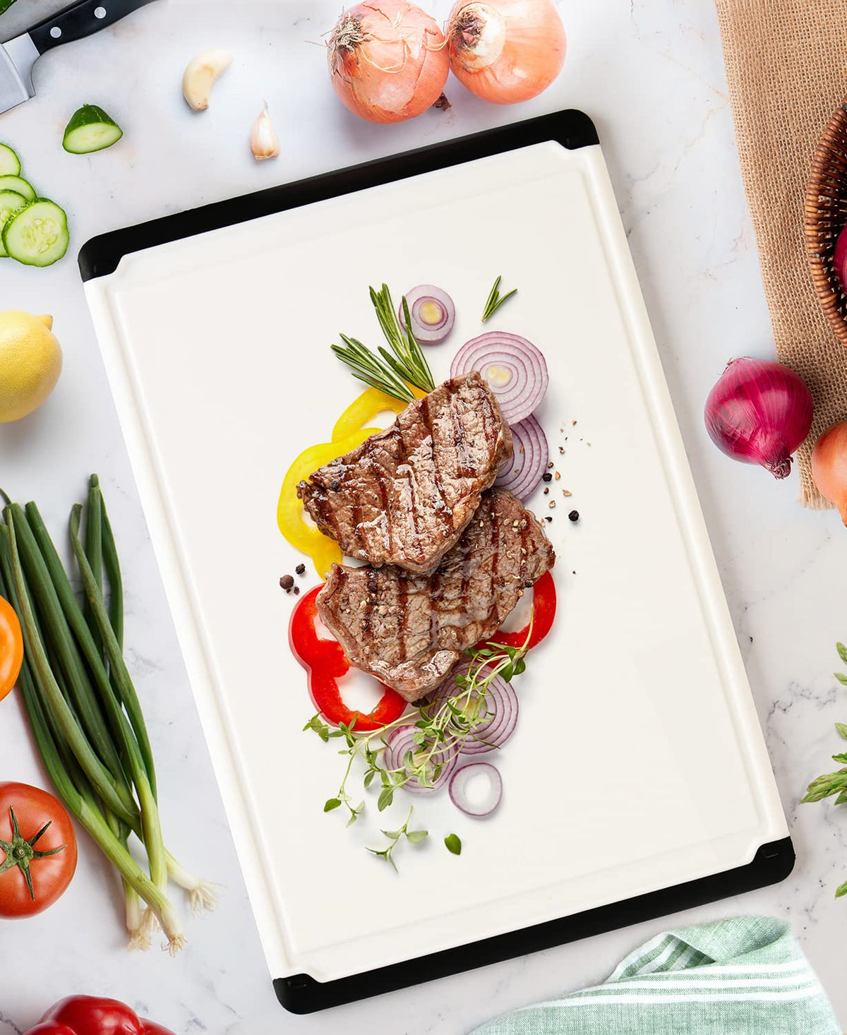 Belwares cutting board vegetable and fruit prep on a spacious surface