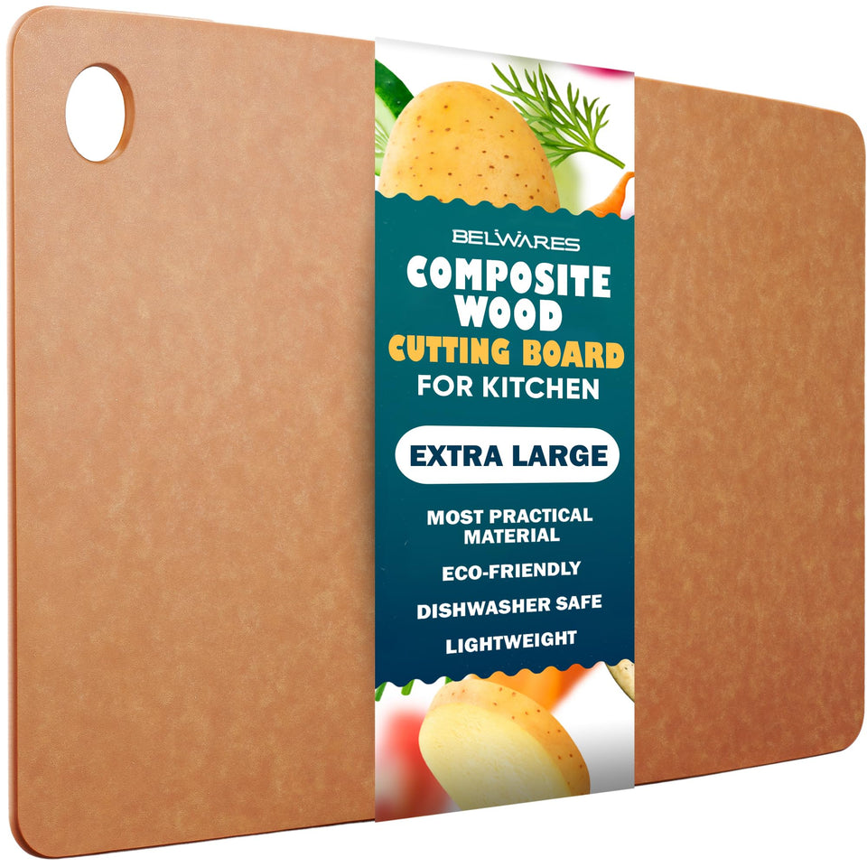Belwares dishwasher-safe cutting board in natural finish, ideal for quick prep and easy cleanup.