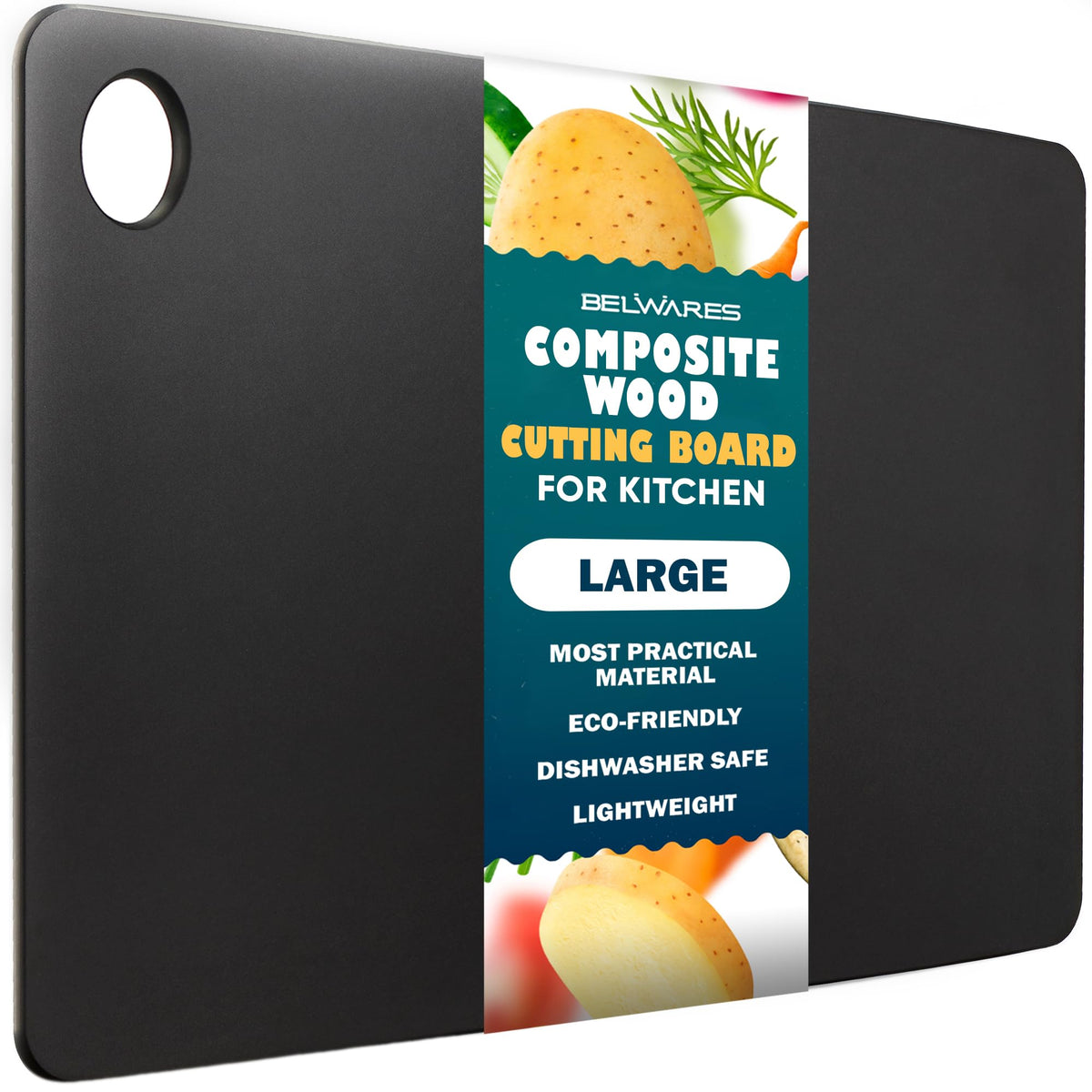 Belwares dishwasher-safe cutting board in slate black for effortless cleanup.