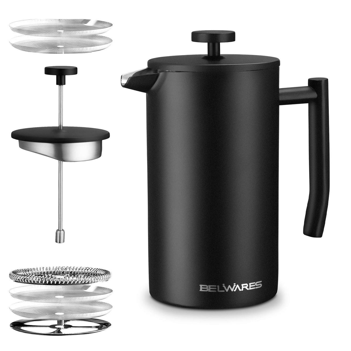 Belwares French Press 34 Oz outer view with double-wall insulation for heat retention.