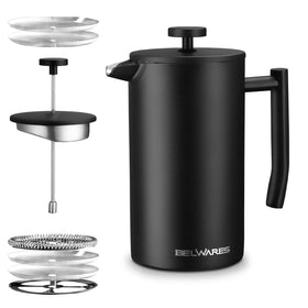 Belwares French Press 34 Oz outer view with double-wall insulation for heat retention.