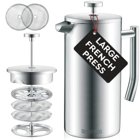 Belwares French press 50oz shows the large capacity for six cups