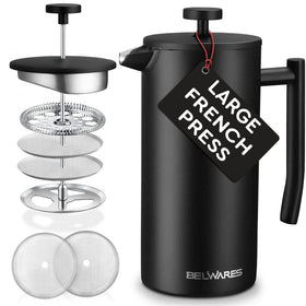 Belwares French Press 50oz capacity highlight for large batches.
