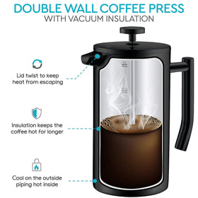 Belwares French Press four-level filtration for smoother brew.
