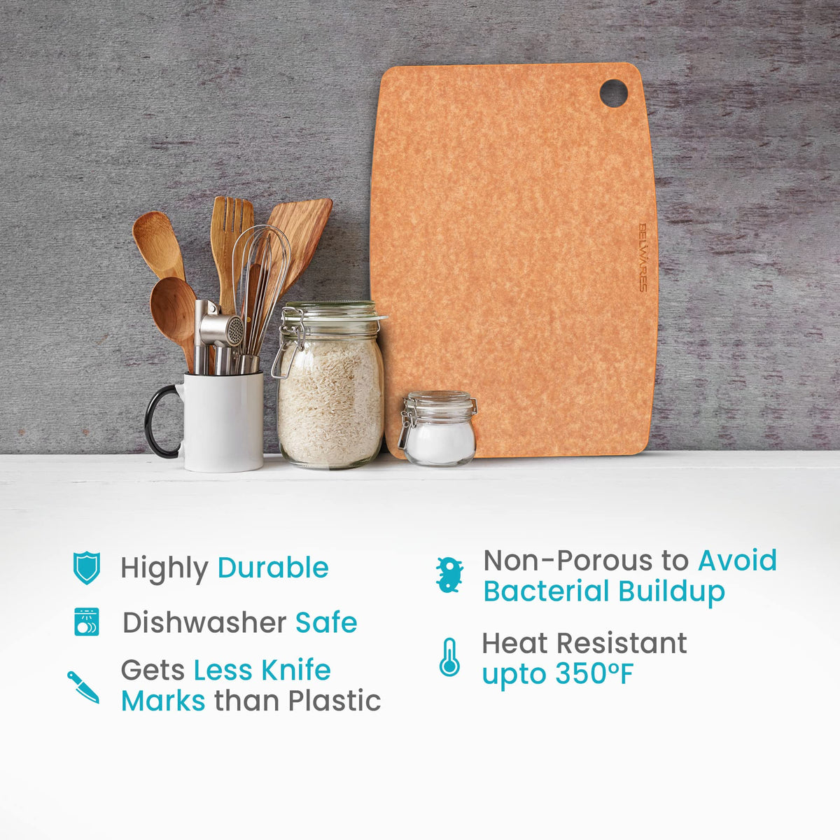 Belwares board surface is knife-friendly, reducing scars during prep.