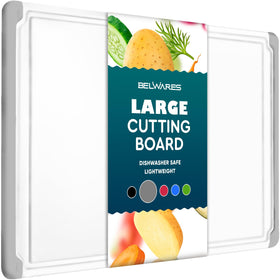 Belwares large cutting board with dishwasher-safe surface for quick cleanup.