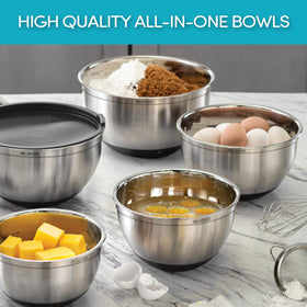 Belwares bowls with non-slip bottoms for stable mixing and whisking tasks.