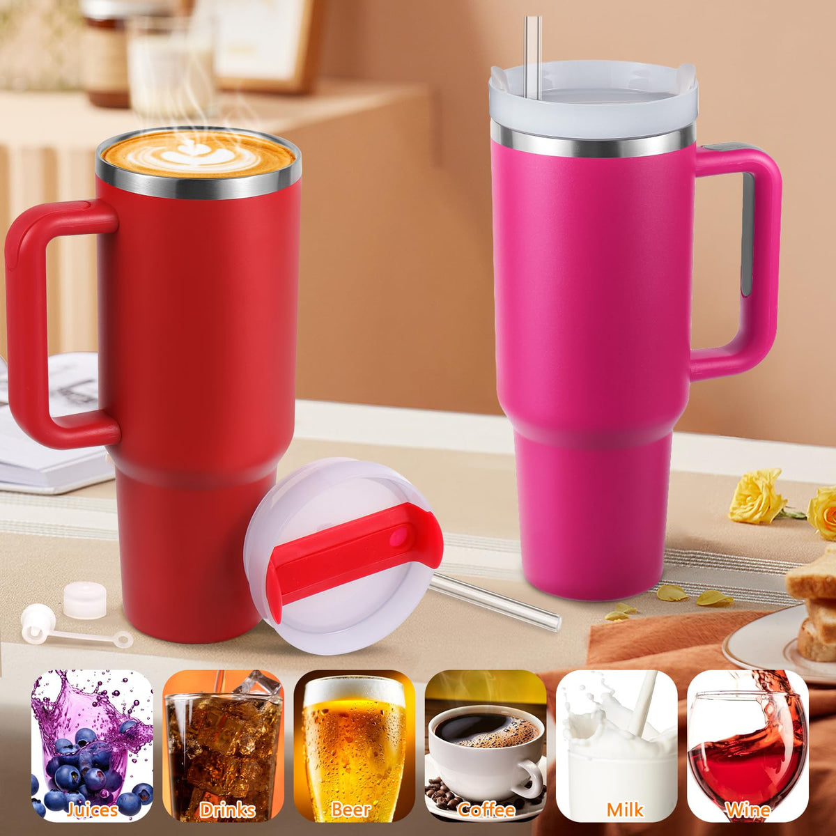 BELYQLY tumbler supports tea, coffee, juice, and other beverages.