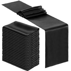 Bencailor black satin table runner on a dining table for elegant decor