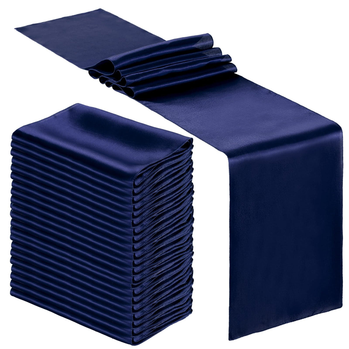 Bencailor navy satin table runner 12x108 inches with smooth drape for elegant tables.
