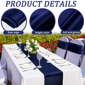 Bencailor navy satin runner is easy to iron for pristine setups.