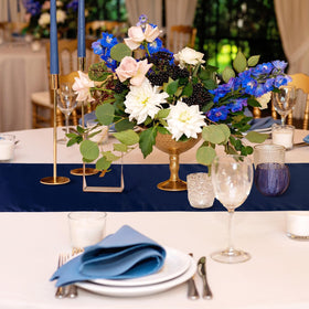 Bencailor navy runner decorates chairs and tables alike.