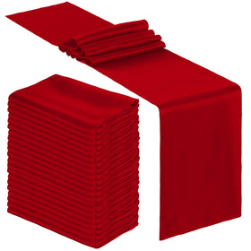 Bencailor red satin table runner bulk pack on table for elegant events.