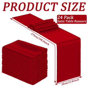 Bencailor red satin table runner ironing setup demonstrating wrinkle-free finish.