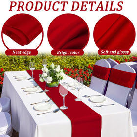 Bencailor red satin table runner venue decor for banquet halls.