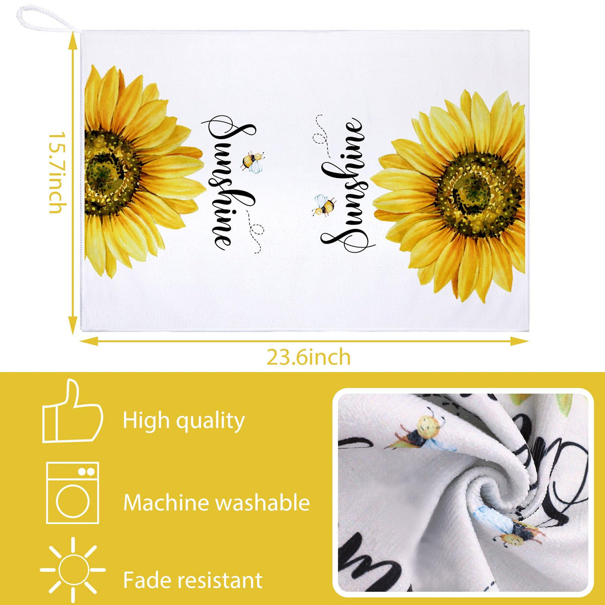 Bencailor sunflowers design dish towel ideal for drying dishes and hands.
