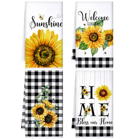 Bencailor sunflower kitchen towels set of 4 with bees and plaid design for bright kitchen decor.