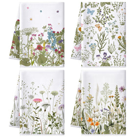 Bencailor 4 piece wildflower kitchen towel set displayed together for everyday kitchen use.