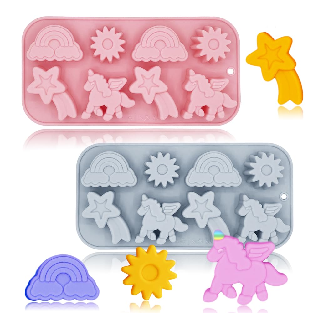 BENEKIY 2-pack unicorn molds 8-cavity 3D flying unicorn for party desserts.