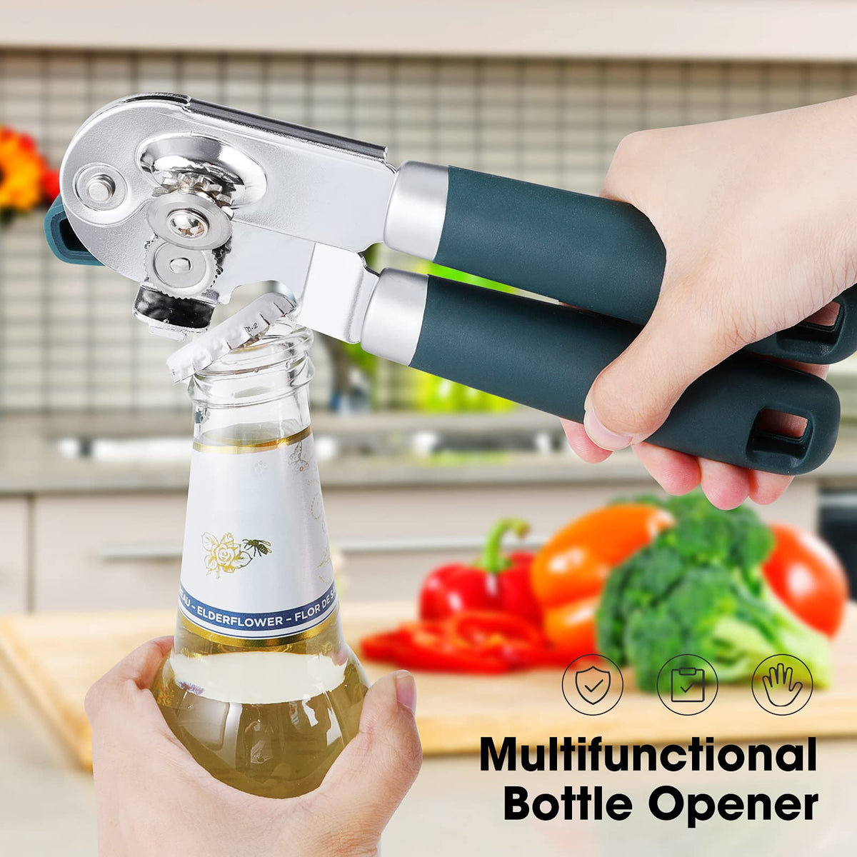 Beneno all-in-one kitchen tool includes a bottle opener.