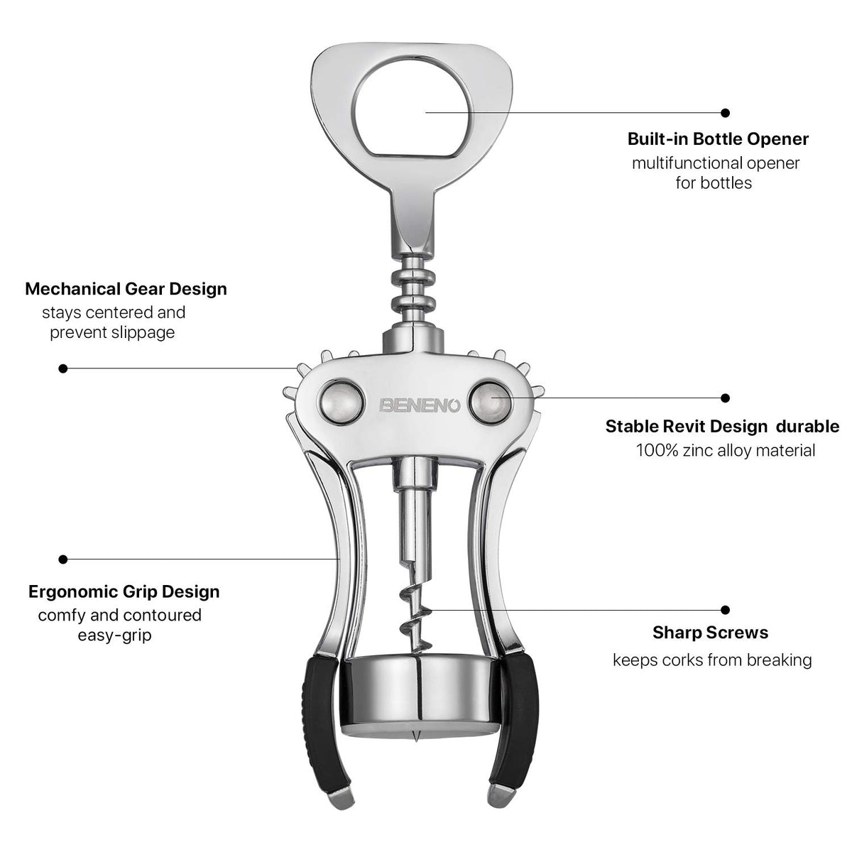 Beneno bottle opener integration for quick bottle cap removal