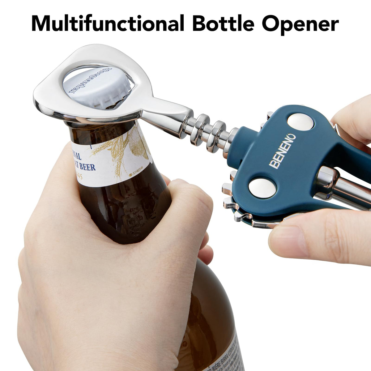 Beneno built-in bottle opener design for quick cap access