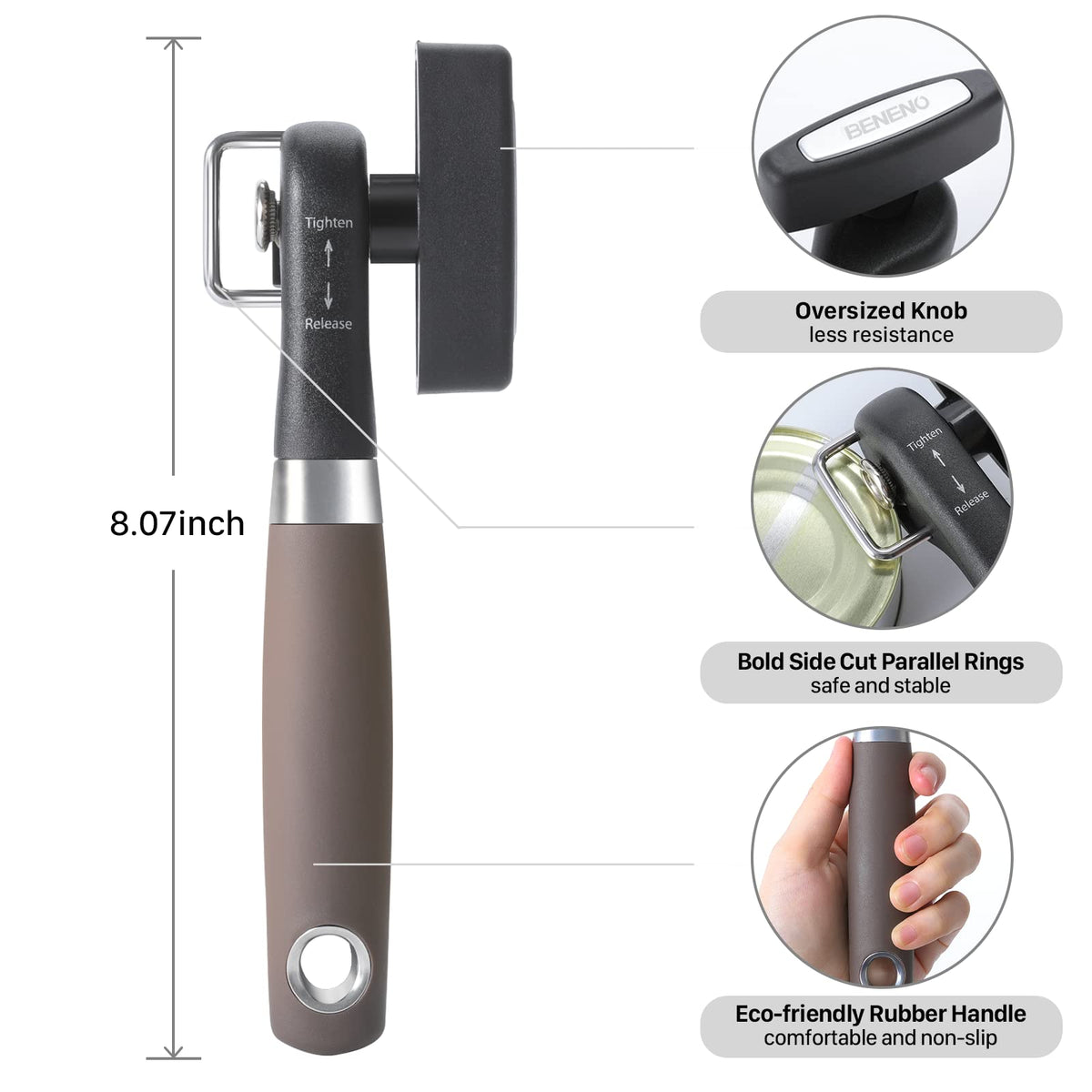 Beneno can opener durable blade delivers long-lasting sharp cutting power.