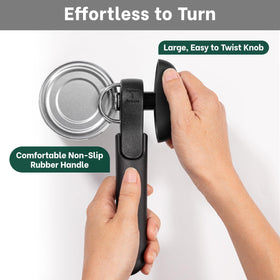 Beneno can opener features an easy-turn knob for reduced hand effort.