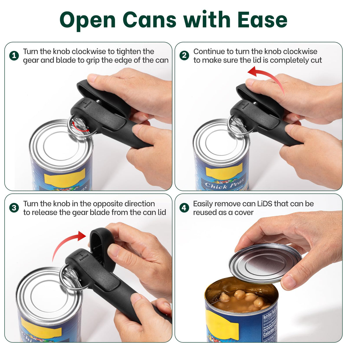 Beneno can opener uses Japanese DC53 steel for durable performance.