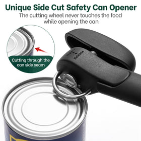 Beneno can opener with non-slip handle provides comfortable control.
