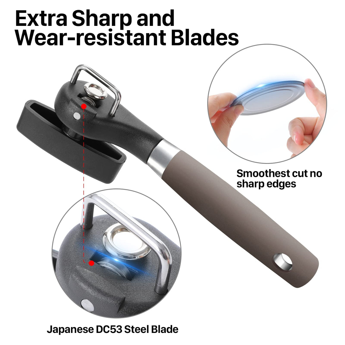 Beneno can opener non-slip handle provides comfortable grip during use.