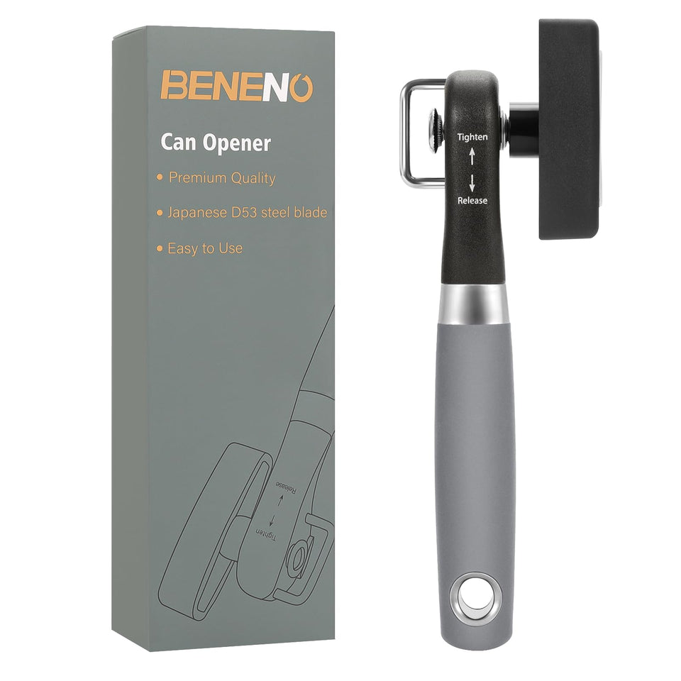 Beneno can opener side-cut blade delivers burr-free lid cuts
