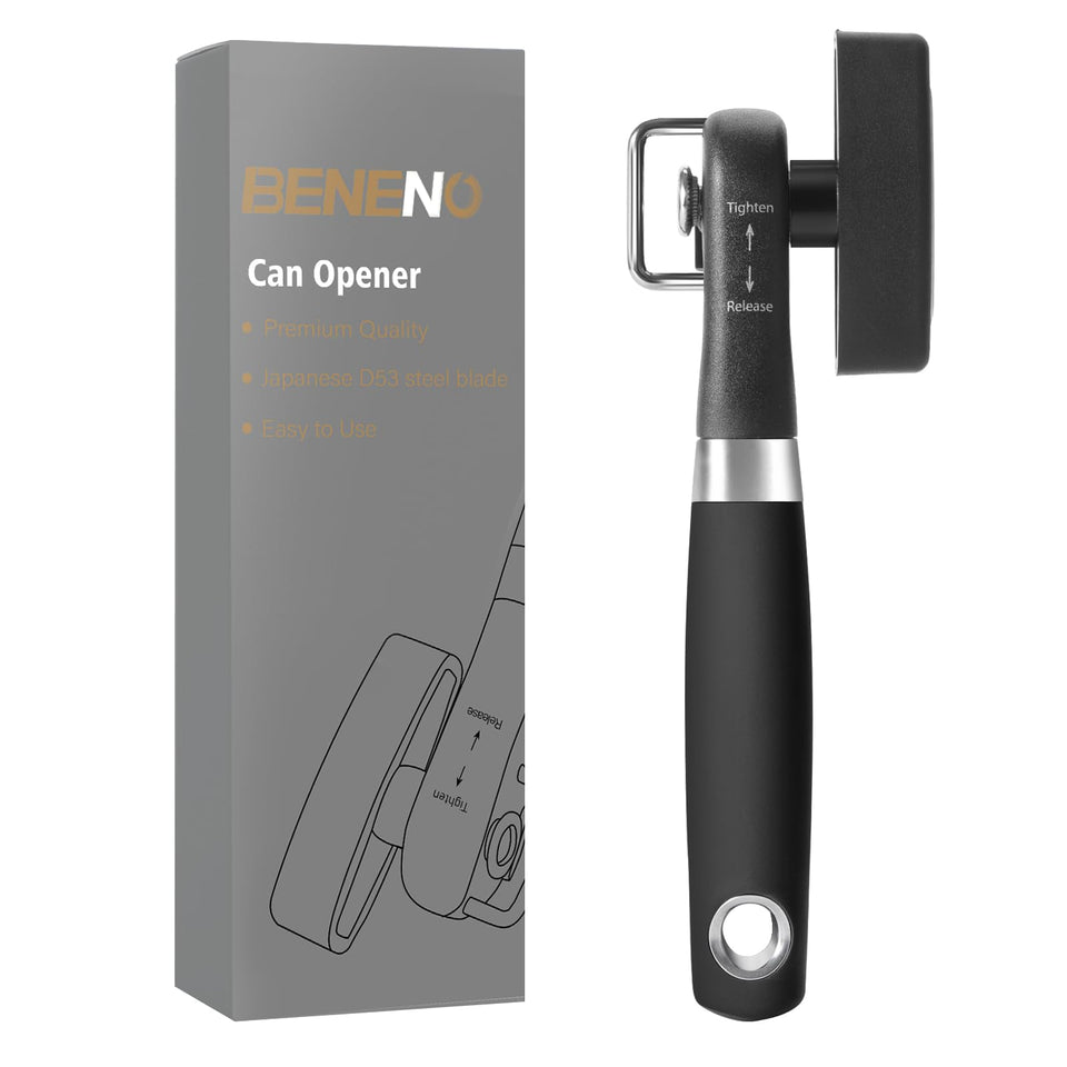 Beneno can opener side smooth-edge blade for safe lid cutting.