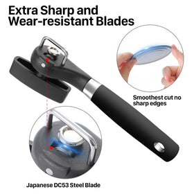 Beneno can opener soft non-slip handle improves grip during use.