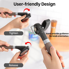 Beneno can opener thickened head stabilizes blade at the edge for precise start.