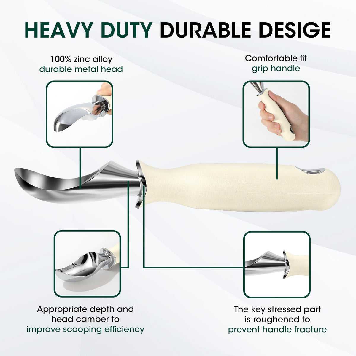 Beneno extended handle provides ergonomic grip for easy scooping.