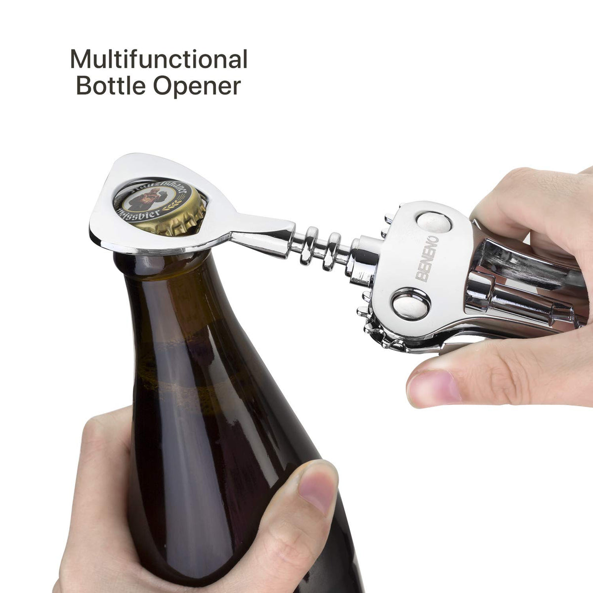 Beneno gift packaging presents an elegant wine opener set.