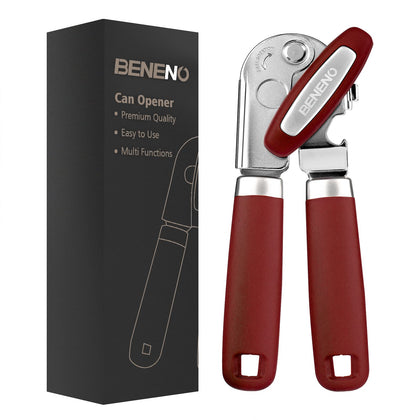 Beneno heavy duty can opener with magnet for safe lid lifting.