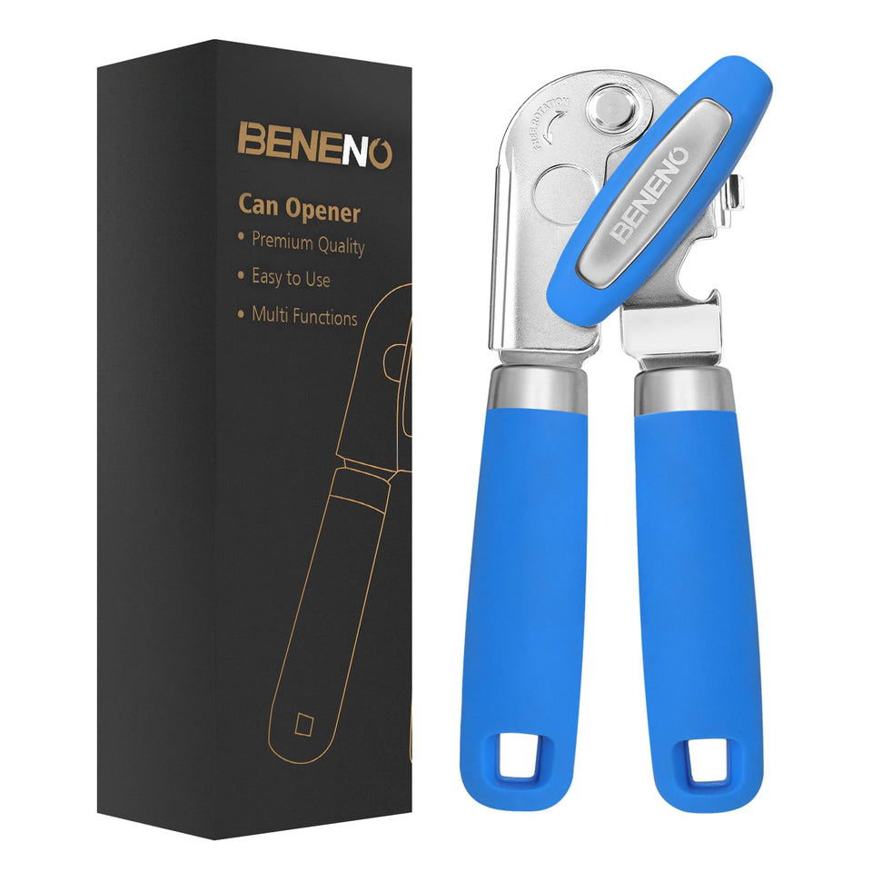 Beneno heavy-duty hand can opener magnet shows durable construction for smooth cutting.