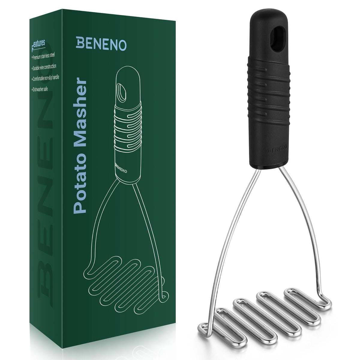 Beneno heavy-duty potato masher with soft grip handle for comfortable, effortless mashing