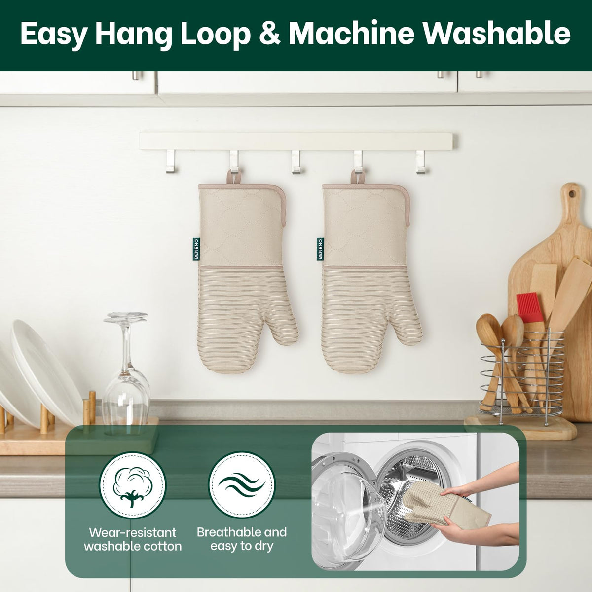 Beneno mitts feature a built in hanging loop for quick storage