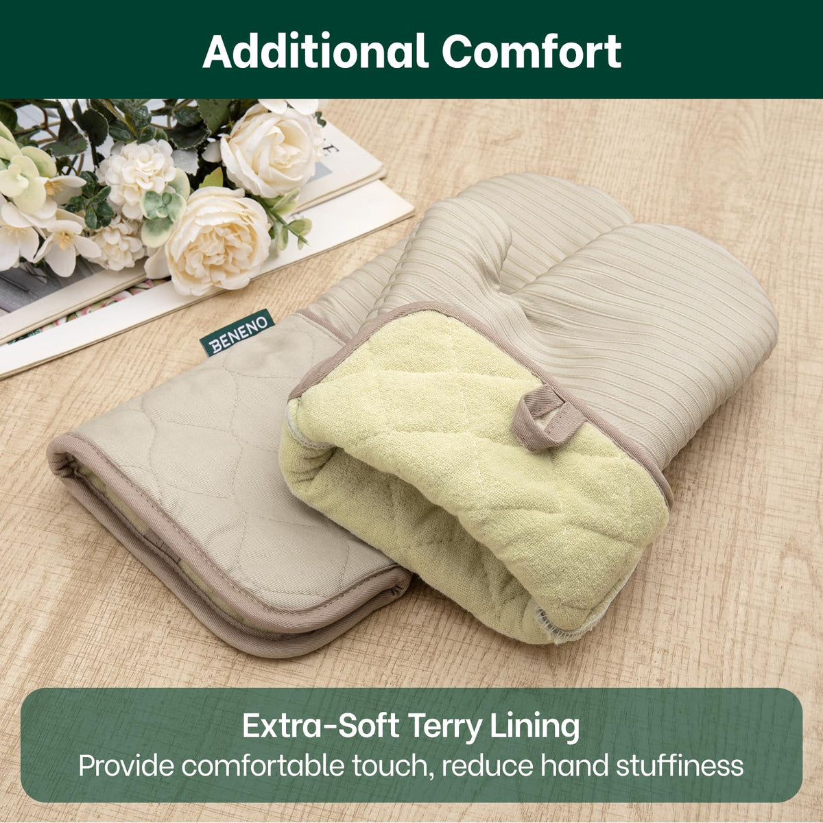 Beneno soft quilted cotton terry lining keeps hands comfortable