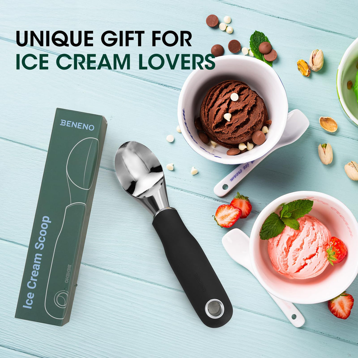 Beneno perfect-sphere ice cream ideal for sundaes and cone presentation